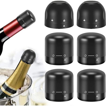 6 kpl viinikorkkeja samppanjapullon korkkeja uudelleenkäytettäviä viinisäilytyskorkkeja viini- ja samppanjan ystäville (musta)