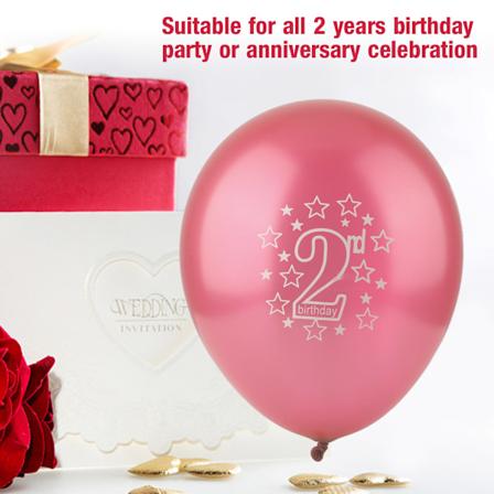 10 stk. Nummer 2 Søde Mønster Latex Ballon til Fødselsdagsfest Jubilæums Dekoration (Pink)