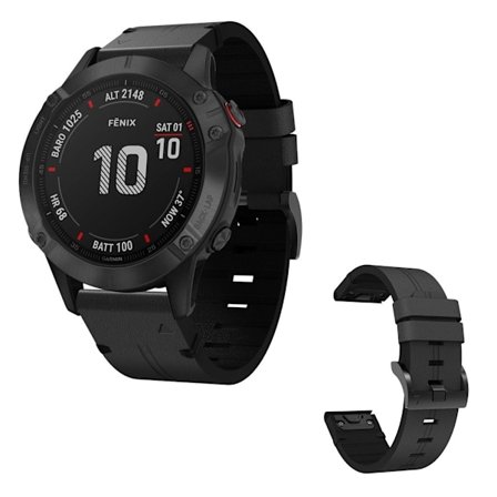 Garmin Fenix 6X äkta läder klockarmband - svart