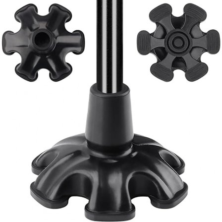 Selvstående kraftig gummibeskyttelse til stok - Stabil seks-punkts skridsikker stokspids til sammenklappelig stok med en indre diameter på 19 mm, sort