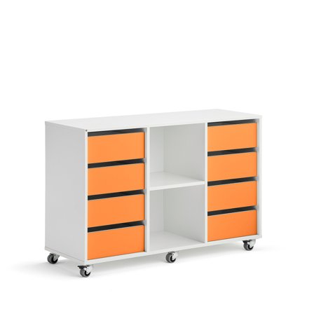 Student storage CASPER, 8 drawers, 2 compartments, white, orange