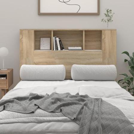 Vidaxl Huvudgavel Med Förvaring Vit Och Sonoma-ek 120x18,5x104,5 Beige