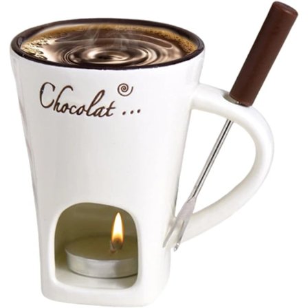 Tealight Fondue Set, Keramisk Smältkruka för Choklad och Dessert Beige