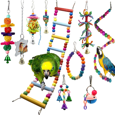 10 pakker Bird Parrot Swing Tyggeleker - Hengende Bell Birds Burleker egnet for små parakitter