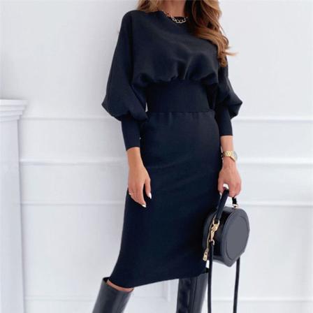 O-halsad Långärmad Pennklänning Dam Vinter Svart Rosa Bodycon
