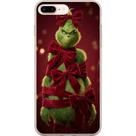 Yhteensopiva Puhelinkuori Apple Apple iPhone 7 Plus Grinchi-hahmo koristeltu punaisilla samettinauhoilla juhlavassa studiossa, leikkisällä ja humori