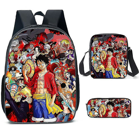 3 stk./sæt Anime One Piece trykt børns drenge piger rygsæk+crossbody taske +blyant etui skole taske sæt gaver