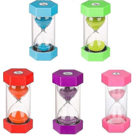 Sæt med 5 Sandure til Børn, Sandurfunktion, Sandurfarver, Køkkenur, Køkkentimer med Sandur, 3, 5, 10 og 30 Minutter...