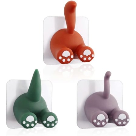 3-pakning med multifunksjonelle dyrehale-kroker, selvklebende veggkrok, tannbørsteholder, kjøkken, bad, håndklehenger ZEN