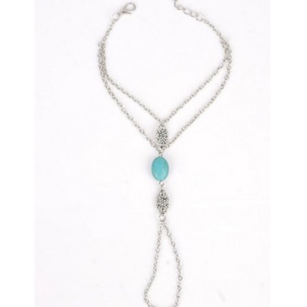 Flerskiktad fingerarmband silver turkos finger ring armband turkos slavkedja armband strand R