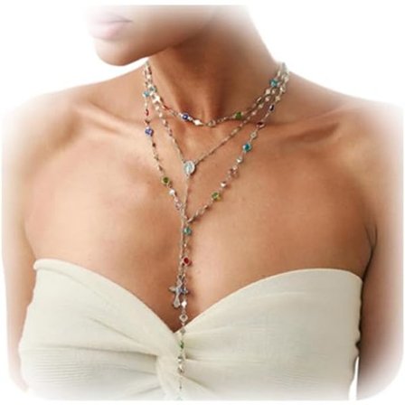 Langt farverigt krystalhalskæde, flerlags delikat krystal kravebenskæde halskæde kvinder sommer strand statement kors vedhæng brystkæde smykker Si