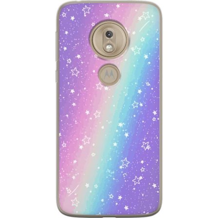 Kompatibel Mobilcover til Motorola Moto G7 Play Rainbow-farvet pastelbaggrund med hvide stjerner og glitrende prikker i blød overgang