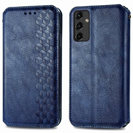 Läderfodral med A Snygg Rhombus Avtryck till Samsung Galaxy A14 - Blå