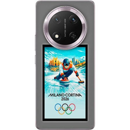 Yhteensopiva Puhelinkuori Honor Magic7 Lite Jääkiekkoilukuva, jossa pelaajat liikkuvat jäällä, Milano Cortina 2026, Milanin maamerkit ja olympialaiste