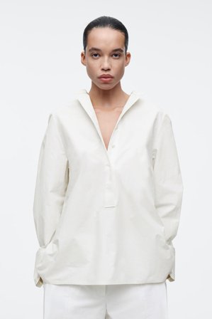 COS Women's Collarless Half Placket Shirt in White