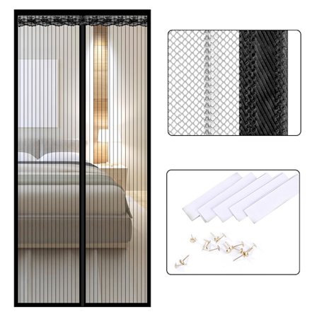 Magnetiskt skärmdörrgardin, randig polyester, 9 par spännen, 90 cm x 210 cm