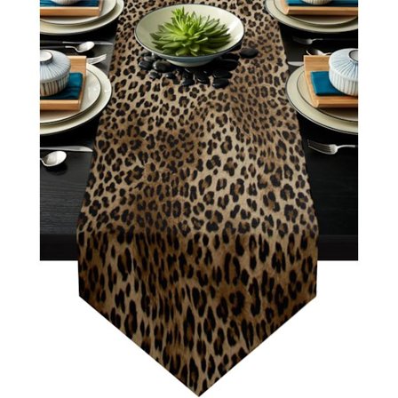 Leopard Print Linen Table Runner Rustic Wedding Decor Cake Table Runner Placemats Dining Table Decoration Table Runner