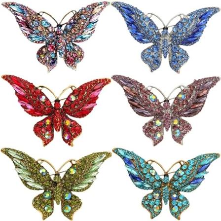 6 stk. Rhinestone Butterfly Brosje Elegant Reverspinn Kjole Tilbehør Smykker Gave Til Kvinner Jenter Daglig Dekorasjon