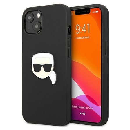 Karl Lagerfeld läderfodral Ikonik Karl's Head i metall för iPhone 13 mini - Svart