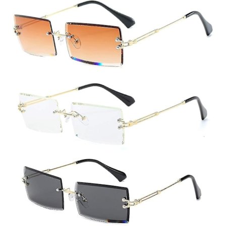 Kehyksettömät suorakaiteen muotoiset aurinkolasit, jotka sopivat naisille/miehille, ultralight metallirunkoiset silmälasit, muodikkaat neliönmuotoiset
