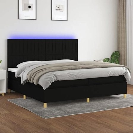 Maison Exclusive - Sengebund med lameller og madras samt LED Sort 200x200 cm Stof