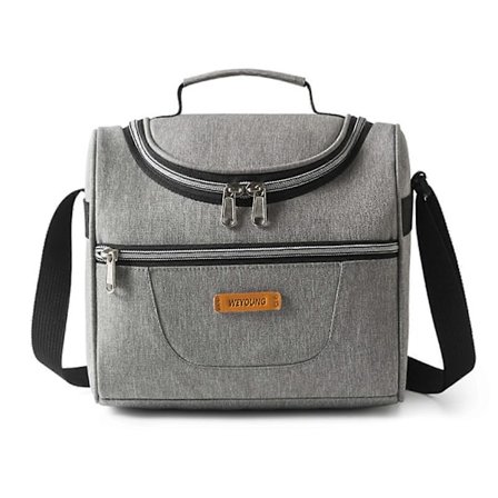 Isolerad Lunchväska med Dubbla Fack Isolerad Matlåda Kylväska Perfekt för Män och Kvinnor Grå