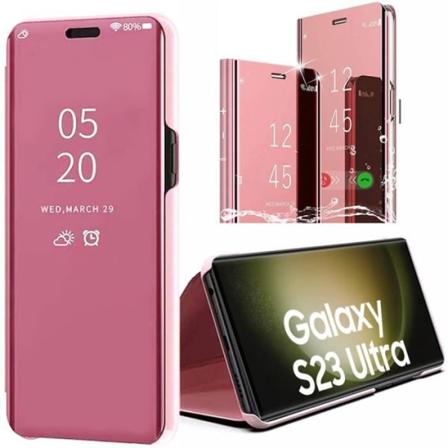 Full Cover Case til Samsung S23 Ultra Anti-Shock Mirror Effect Design Fuld beskyttelse Pink Rosa