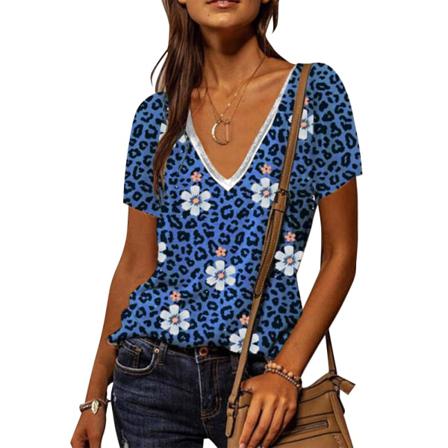 Fritids V-ringad Print Kortärmad T-shirt