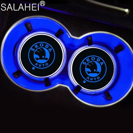 2 stk. LED Bil Vand Kop Holder Lys Flaske Drikkevarer Coasters Måtter Til Skoda Octavia Fabia Rapid Yeti Kodiaq Superb Tilbehør| |