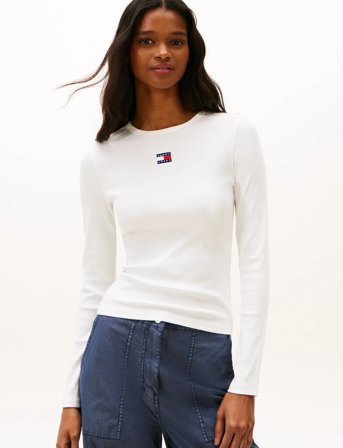 Tommy Jeans Tjw Slim Ls Badge Tee Ext - White - M