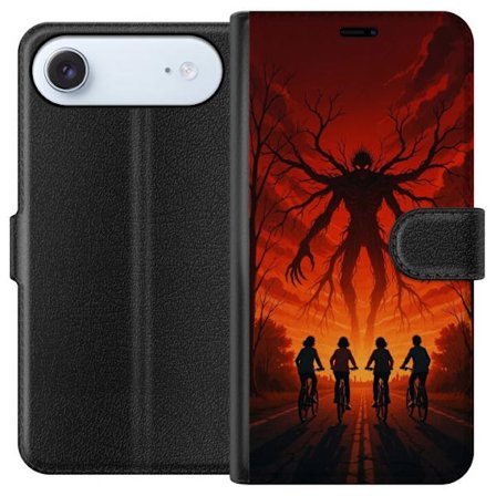Kompatibelt Plånboksfodral till Apple Apple iPhone 17 Air Mörk Stranger Things-inspirerad skräckillustration med röd himmel, monsterfigur och cykl