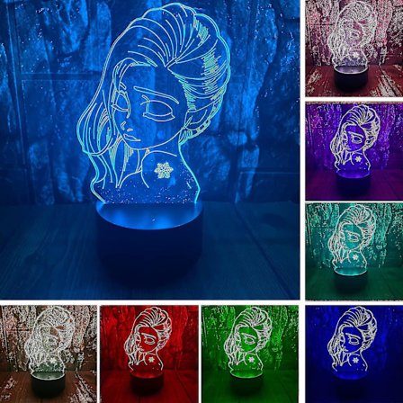 Sød prinsesse Elsa Anime figur karakter 3d Led optisk illusion sove natlys med fjernbetjening 16 farver soveværelse indretning bordlampe fødselsdag 