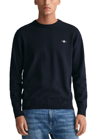 GANT Classic Cotton Crew Neck Sweater Tröjor Herr Blå L