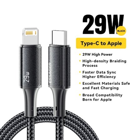 Essager USB C-kabel för iPhone 14 13 12 11 Pro Max Xs Plus 29W Snabbladdningskabel Typ C till Lightning Datakabel för iPad Macbook