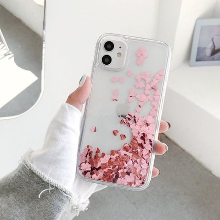 iPhone 13 Pro skal med flytande hjärtan likt kvicksand glitter