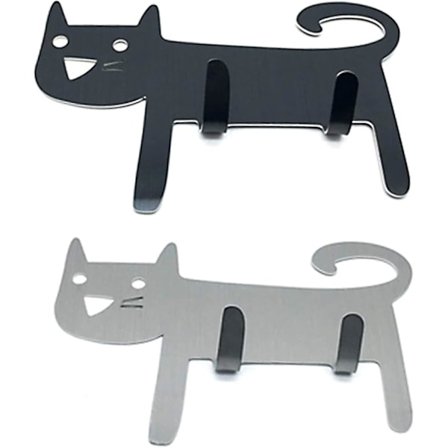 Koristeelliset seinäkoukut, tarrakoukut, söpöt kissanmuotoiset seinäkoukut (2 kpl, hopea, musta)