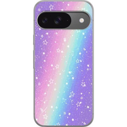 Kompatibel Mobilcover til Google Pixel 9 Rainbow-farvet pastelbaggrund med hvide stjerner og glitrende prikker i blød overgang