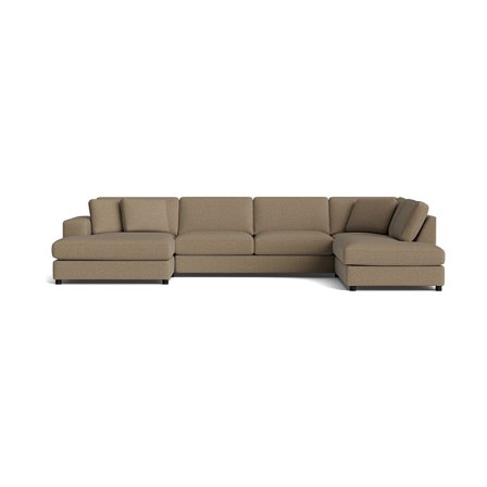 Oasis U-Form Sofa, links in Aurora Dunkelbeige, moderne Wohnlandschaft mit Nozag-Federung für hohen Sitzkomfort, zeitloses Design, 79cm Höhe.