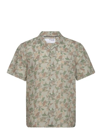 Slhrelax-Geo-Linen Shirt Ss Aop B Khaki Selected
