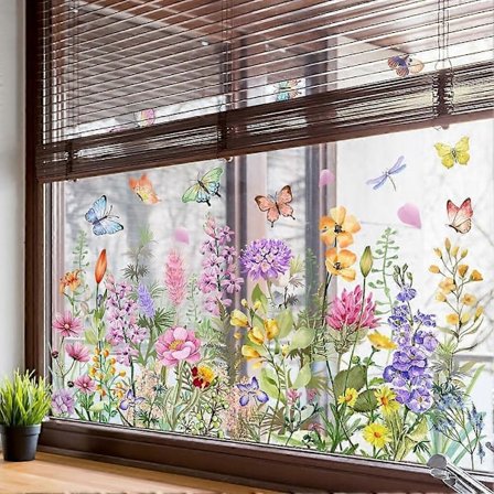 Farverigt Blomsterbuket Vinduesmærke, Genanvendeligt, Dobbeltsidet Vinduespynt, Blomstermønstret Vinduesmærke