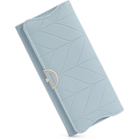 Lommebok i skinn for kvinner, treveis dameblokkerende lommebok kortholder veske clutch med glidelås myntlomme, lyseblå