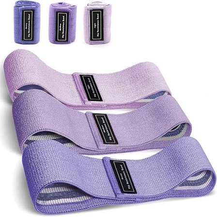 3 stk. Elastiske stoffbånd for muskelbygging, 3 styrkenivåer Fitness Elastiske bånd for Yoga/Pilates, Gluteal, Lilla Gradient