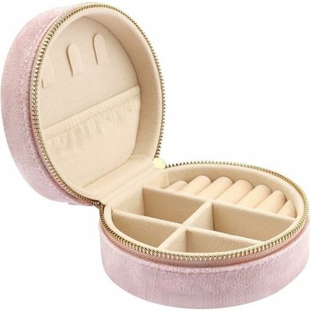 Velvet Travel smykkeskrin, lille smykkeskrin til kvinder, mini smykkeskrin, til opbevaring af ringe, øreringe, halskæder, armbånd (pink)