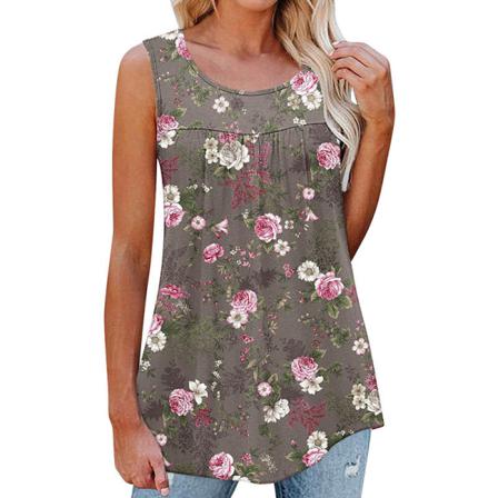 Print Linne För Kvinnor T-shirts Med Blommönster