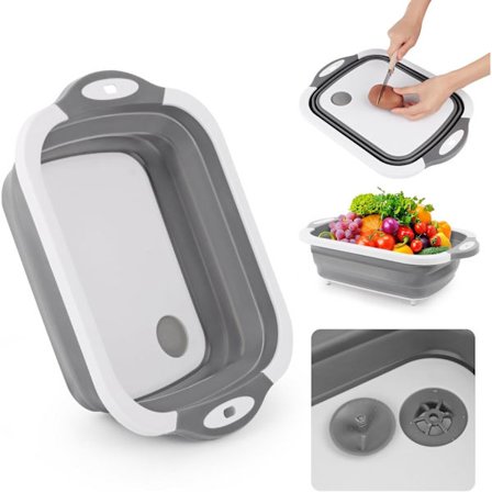 3 i 1 Sammenklappeligt Skærebræt, Multifunktionel Vask til Campingvogn, Drænkurv med Drænhul, Campingvognstilbehør til Køkken Udendørs Rejser Camping 