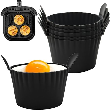 Airfryer tilbehørssett, 6-delt sett, eggform, silikon bakeform, BPA-fri, universal svart.