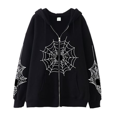 Dame Y2k Lynlås Spider Grafisk Hoodie Halloween Rhinestone Oversized Hoodies