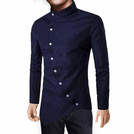 Herreoverdeler Button-up skjorte Asymmetrisk Hem Business skjorter Navy Blue 2XL