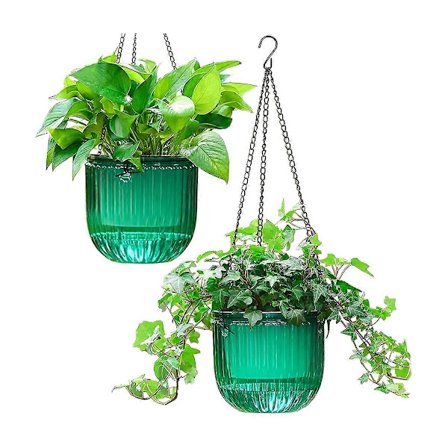 2-pack Självvattnande Planteringskärl Inomhus Hängande Blomkrukor, 16,5 cm Utomhus Hängande Växtkruka Korg (Smaragd)[D]