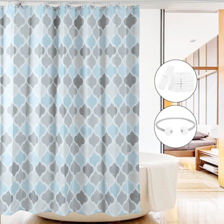 Duschdraperi, tvättbart, antibakteriellt, anti-mögel, vattenavvisande, polyester, med 12 ringar (180 x 180 cm)